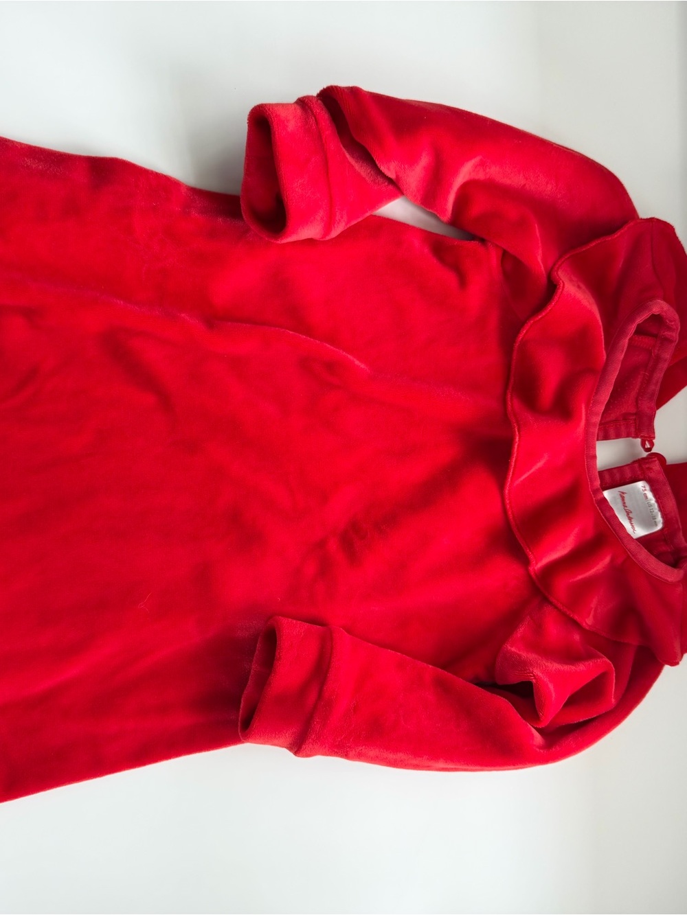 Hanna Andersson Red Velvet Ruffle Neck Long Sleeve Top